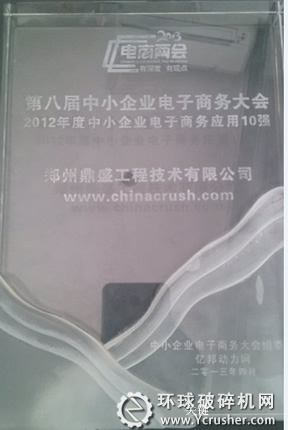 鄭州鼎盛獲&ldquo;2012年度中小企業電子商務應用十強&rdquo;